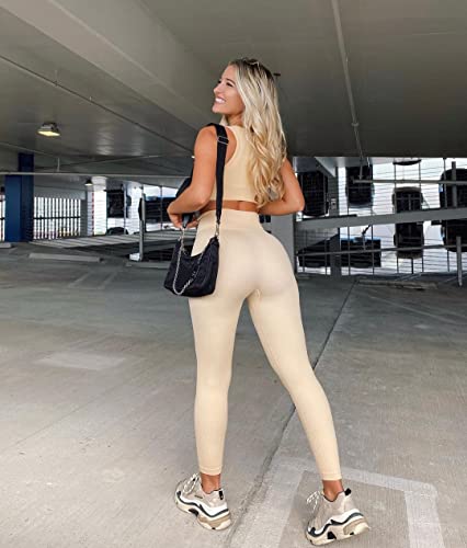 Oqq Women's 3 Piece Medium Support Crop Tops Ribbed Seamless Removable Cups Workout Exercise Racerback Sport Bra Black Grey Beige #TOP2