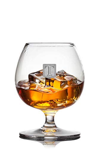 Personalized Premium Cognac Brandy Whiskey 12Oz Glass Pewter Metal Monogram Initial Pewter Engraved Crest Novelty For Weddings, Birthdays Or Any Special Occasions By Fine Occasion – Letter T #TOP4