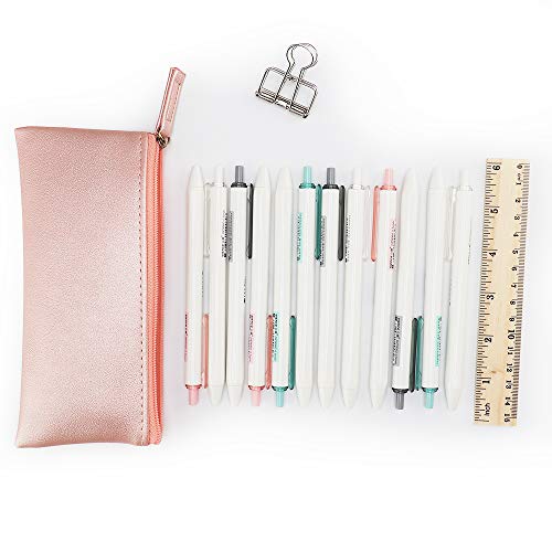 Eonmir Pu Leather Pencil Cases Pouch Bag With Zipper,Small Simple Pencil Pouches, Makeup Pouch, Cosmetic Pouch (Blue+Pink) #TOP6