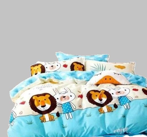 Image of Cotton Double bedsheet 220TC Soft Breathable Superfine Bedding Set Cartoon Design with Pillow Covers for Bedroom Comfort use Multi 1 King
