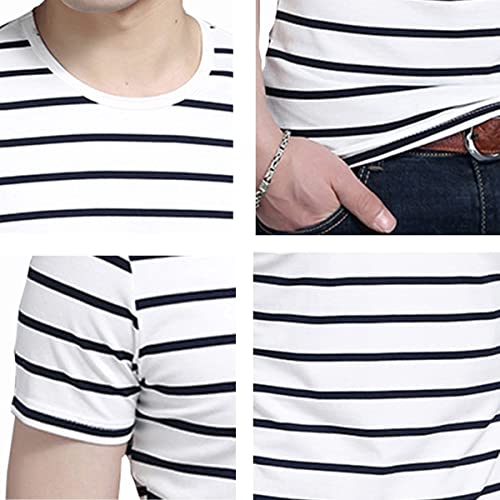 SHUIANGRAN Men's Striped T-Shirt Short Sleeve Casual Pullover Crew Neck Cotton Shirts for Teens or Sons 6806 Black US M3