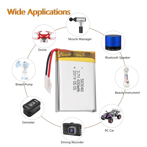Lithium Polymer Battery 3.7V 600mAh 503040 Lipo Rechargeable Replacement Lithium Ion Battery Pack for Toy Cars,Drone,Beauty Instrument Battery Accessory