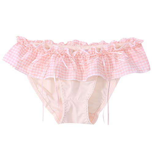renvena Men's Sissy Cute Panties Lace Bowknot Briefs Ruffled Underwear Skirted Panties Crossdress Bottoms