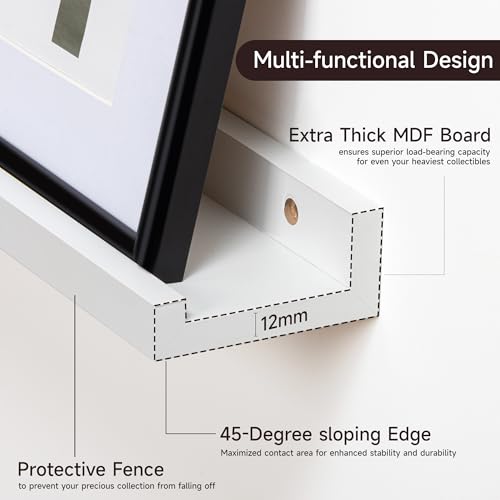 Fun Memories Picture Ledge Shelf for Wall, Floating Shelves Set of 4, 36 Inch Long Nursery Book Shelves for Toys Storage, Kids Bookshelf Wall Mounted for Books Photo Frames, White