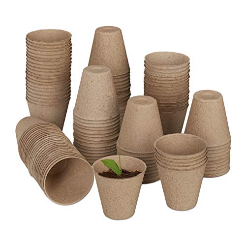 Relaxdays Godets semis biodégradables Lot de Benne per Semina biodegradabili, 240, cellulosa, Altezza x D 7,5 x 8 cm, vasi da Giardinaggio Rotondi, Piccolo, Natura, 100% Carta, Beige