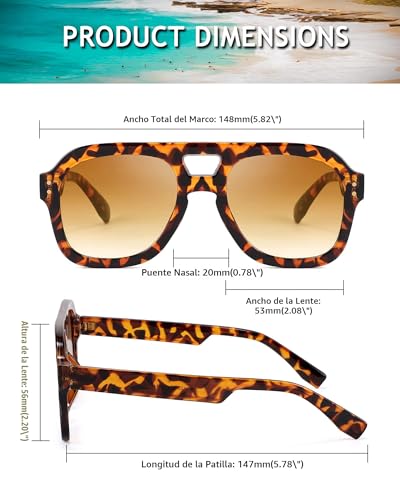 Image of FEISEDY Vintage Aviator Sunglasses Double Bridge Women Men Large Square Thick Frame Trendy Eyewear UV400 B2846