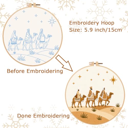 Image of Nuberlic Embroidery Kit for Beginners, Three Wise Men Christmas Scene