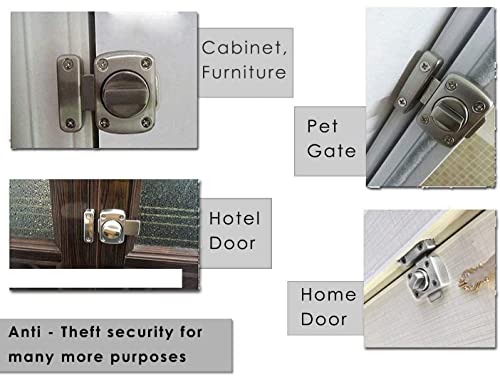 Image of MHS Baby Latch Regulator Type Turn Bolt Lock Rotate Zinc Alloy Superbolt Latch for Bathroom, Glass & Wooden Doors Silver, Black, Antique Finish - with Screws (A. Silver, Pack of 2)