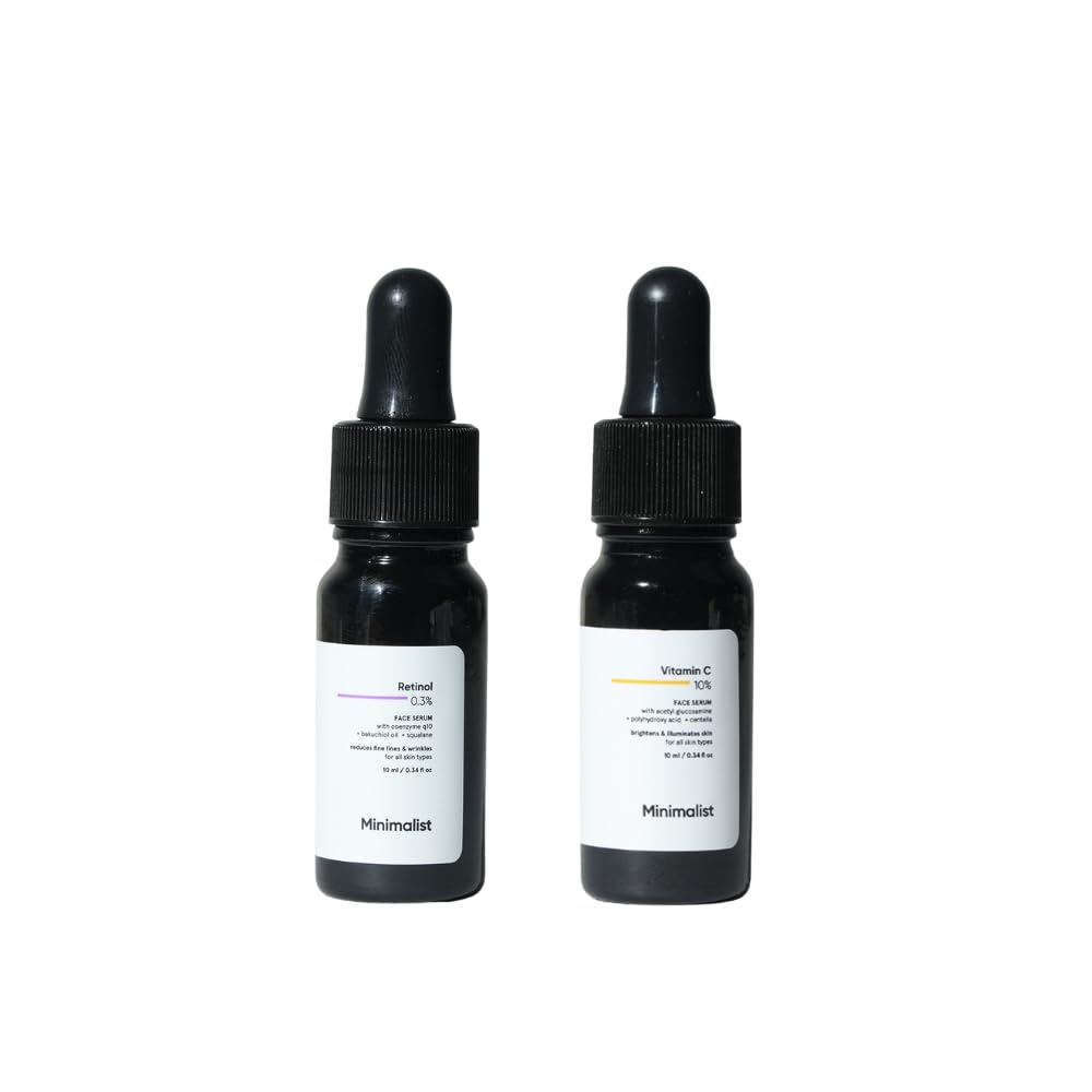 Minimalist 0.3% Retinol Serum 10ml + 10% Advanced Vitamin C Serum 10ml | Anti-Aging, Brightening & Dark Spot Treatment Skincare Duo-picture-22