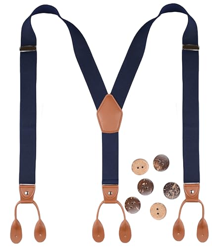 Mcvotcot Suspenders for Men Button End Adjustable Y-Back Elastic 47 Inches Navy