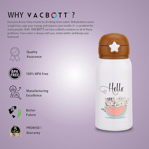 Image of Clay Craft Vacbott Vaccum Bottle, Kids Double Walled 18 Hours Hot and 24 Hours Cold Water Bottle, 550ml (Hello) Steel Water Bottles for School, Office, Home, Gym, Leakproof, Rust Free Steel Bottle