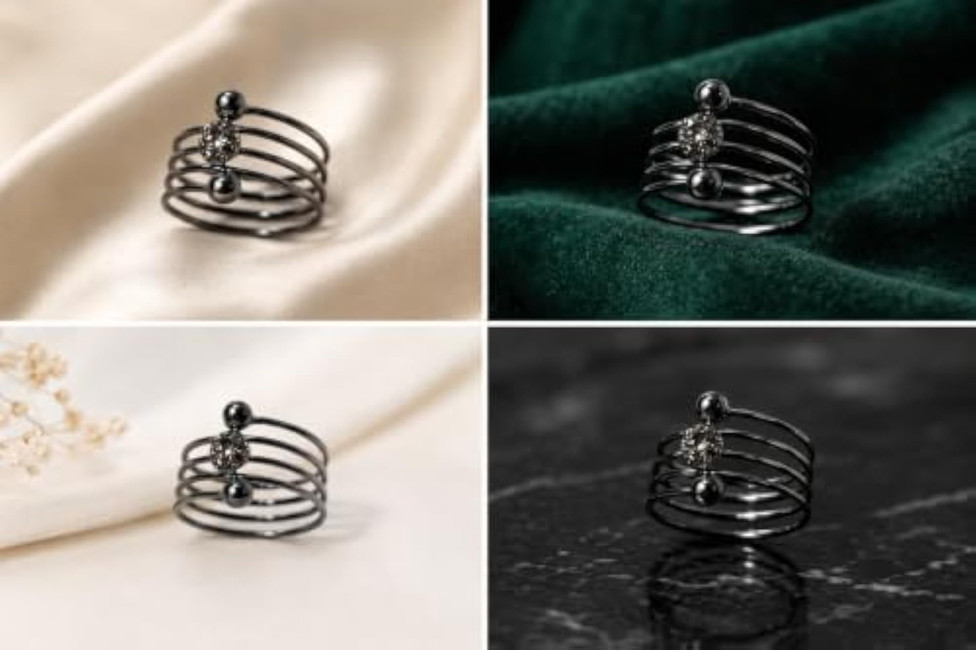 Silver Spiral Wrap Ring with Crystal and Ball Accents