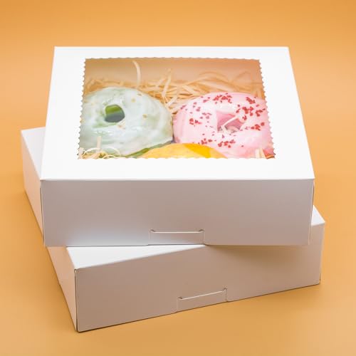 15 Pack 8 x 8 x 2.5 inch Bakery Boxes with Window, Six-Grid Cake Box Set, Disposable Food-Grade Baking Packaging Boxes for Festival Celebrations and Birthday Parties (8 x 8 x 2.5 inch, 15 Pcs) - Image 3