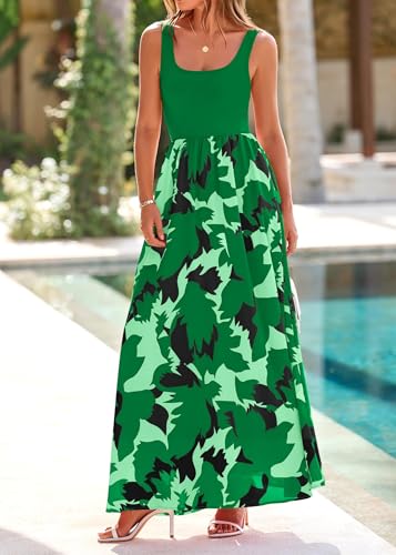 Image of KIRUNDO Women Summer Sleeveless Boho Floral Maxi Dress 2026 Scoop Neck Tank A Line Flowy Beach Vacation Resort Wear Sundress