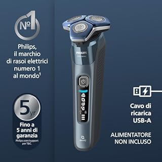 Philips S7000 - Rasoio elettrico Wet & Dry in blu ghiaccio con 1 rifinitore a scomparsa, regolabarba, custodia da viaggio, Quick Clean Pod e supporto di ricarica (modello S7882/54)