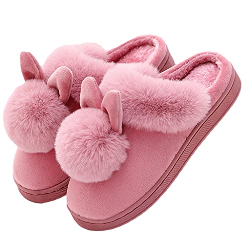IOOOFU Zapatillas de algodón para el hogar de una Sola Bola con Orejas largas de Animales Lindos, Zapatos de Punta Redonda Antideslizantes sólidos para Parejas, 40-41 Cover