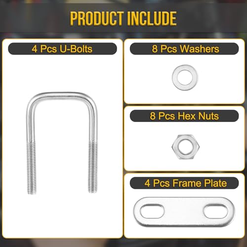 Image of DTGN M6x30x60mm U Bolts Square Kit - 4Set - 304 Stainless Steel U-Bolt Kit with Nuts, Washers, Frame Plate - Good for Pipe, Trailer, Automotive, Leaf Spring Fastener