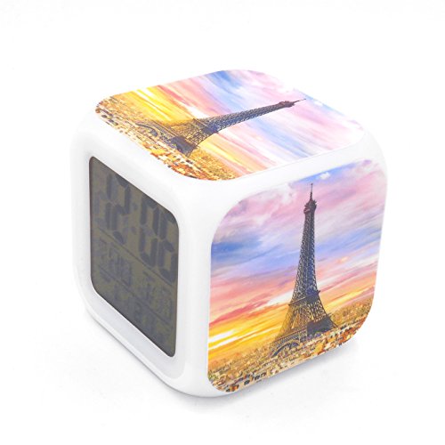Egs New Eiffel Tower In Sunset Dusk Digital Alarm Clock Desk Table Led Alarm Clock Creative Personalized Multifunctional Battery Alarm Clock Special Toy Gift For Unisex Kids Adults #TOP1