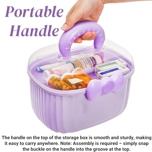 Image of Noamus 10 inch Multipurpose Storage Box with Removable Tray, 2 Layer Cute Hair Accessories Organizer, Clear Plastic Folding Craft Case for Headbands, Sewing, Clips Ties Supplies, Purple