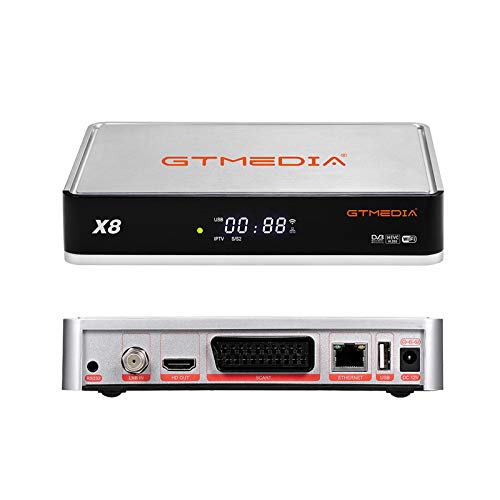 GT MEDIA X8 Decodificador Satélite Receptor DVB-S/S2/S2X T2-MI - Apoyar HD 1080P/ PVR/ HDMI/ SCART/ HEVC H.265/ 10bit/ Biss Auto Roll/ WiFi