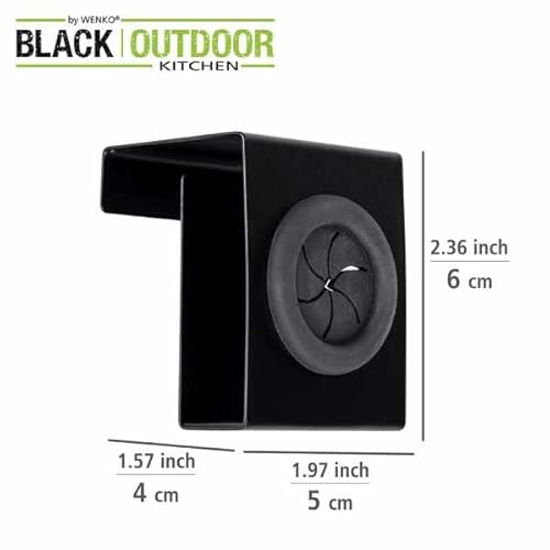 WENKO Haken Push, hochwertiger Küchenhaken aus rostfreiem Edelstahl in Schwarz matt zum Einhängen an die Schublade oder Schranktüre, 5 x 6 4 cm, 55008100