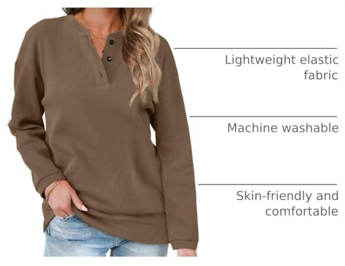 Image of OFEEFAN Womens Casual Sweatshirts Henley Button Up Long Sleeve Tunic Tops
