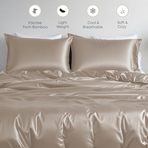 LINENWALAS King Duvet Cover 3Pc Set Organic Bamboo Bedding Set Anti Allergy Comforter Cover Set 226x220 Soft, Cooling, Luxury Bamboo Bedding King Size Quilt Cover (King, Taupe) - Image 5