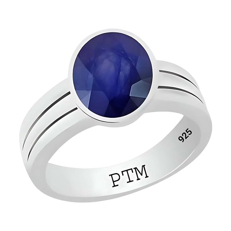 Image of Natural Blue Sapphire 3.25 Ratti to 10.25 Ratti or 3 Ct to 9.5 Carat Astrological Certified Gemstone Sterling Silver bis hallmark Ring for Unisex
