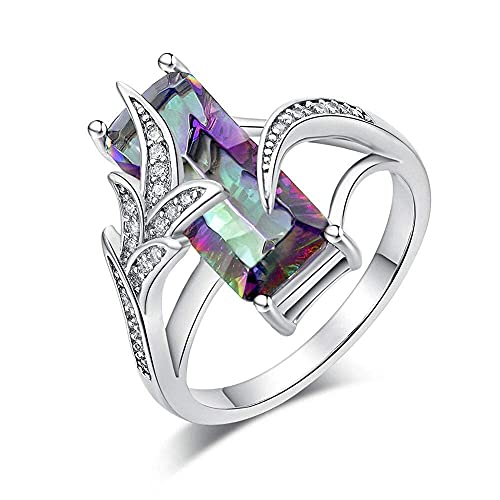 CiNily Womens Created Rainbow Topaz Rings White Gold Plated Engagement Rings
