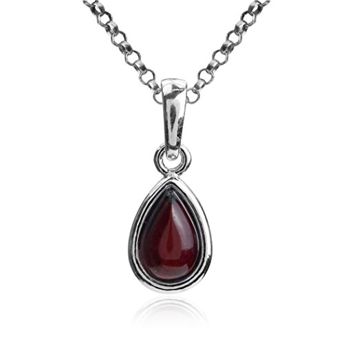 Cherry Amber Sterling Silver Small Drop Pendant Necklace Chain 18
