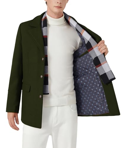 Image of INVACHI Mens Wool Blend Coat Winter Trench Coat with Detachable Soft Scarf Single Breasted Overcoat