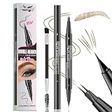 Crayon à sourcils liquide 2 en 1, Stylo à sourcils double pointe, Crayon Sourcil Waterproof,Magique 3D Micro Crayon Sourcils crée sans effort des sourcils d'apparence naturelle (Brun)