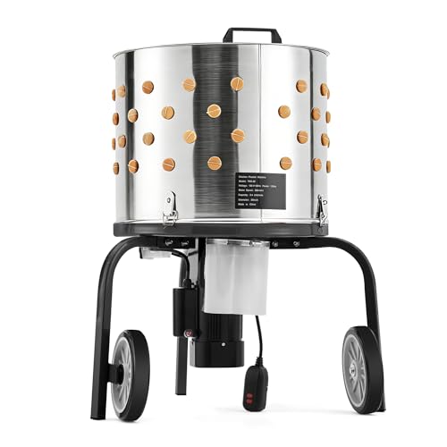 Chicken Plucker Machine 20 inch Drum Stainless Steel Poultry Plucker Defeathering Equipment with 108 Soft Fingers Simple Debris Collection for Farms Restaurants Home Poultry Plucking Black