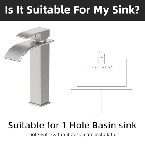 Image of Waterfall Bathroom Faucet,Brushed Nickel Stainless Steel,1-Handle
