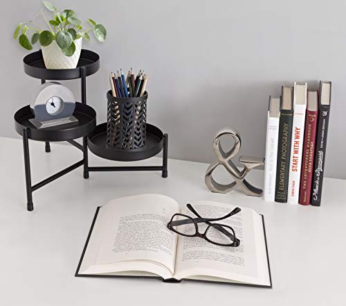 Image of Kate and Laurel Finn Modern Tri-Level Metal Plant Stand, 7.25 x 7.25 x 10, Black, Indoor Multi-Tiered Plant Stand for Tabletop