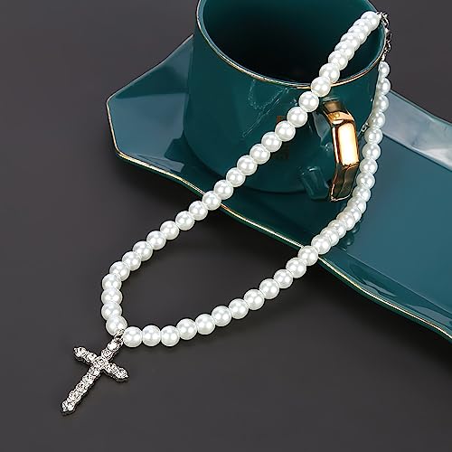 Cross pearl necklace for men pearl necklaces for women 8mm Faux Pearl Necklace Can be worn by both men and women Fashion Accessories is Perfect for any Occasion3