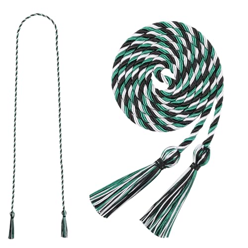 Image of Graduation Honor Cord 68 inch Grad Braided Honor Cords with Tassel Honor Rope Grad Cords for Graduation Students Bachelor Master Doctoral Gown Grad Decor (Emerald Green White and Black)