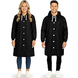 REDSTAR 2 Pack of Rain Ponchos - Long Rain Poncho Waterproof Adult Raincoats with Hood - Reusable Rain Coats for Women or Rain Coats for Men -Packable Rain Jacket for Festival Accessories (Black)