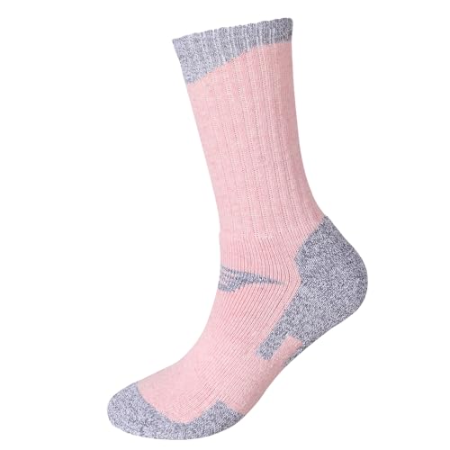 Image of EnerWear 6 Pack Women's Wool Outdoor Hiking Trail Crew Sock (US 9-11, Pink /Khaki)
