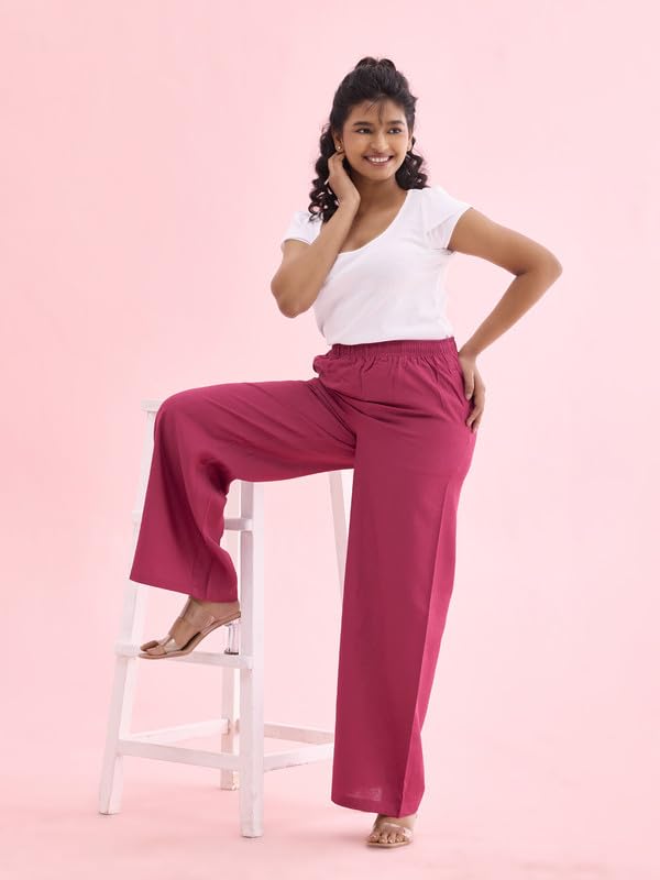 Image of GO COLORS Soft Viscose & Linen Blend Linen Palazzo Full Length for Women| Breathable, Mid Rise
