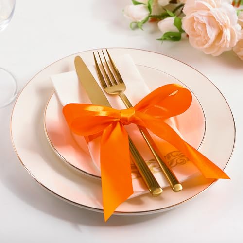 Image of Mauproy 1-1 /2 Inch Wide Torrid Orange Satin Ribbon, 50 Yards Solid Polyester Fabric Ribbon for Roses Making, Gift Wrapping, Flower Bouquets, Wedding Decorations, Handmade Crafts
