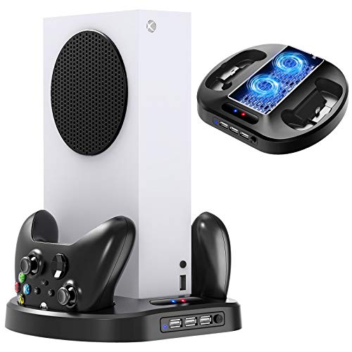 FASTSNAIL Lüfter für Xbox Series S-Konsole, vertikaler Ständer für XSS mit Zwei Controller-Ladeschächten, XSS-Ladestation mit Anzeige