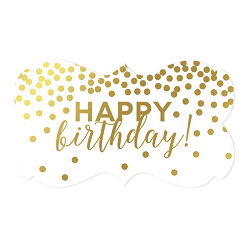 Andaz Press Metallic Gold Confetti Polka Dots Party Collection, Fancy Frame Labels Stickers, Happy Birthday!, 36-Pack