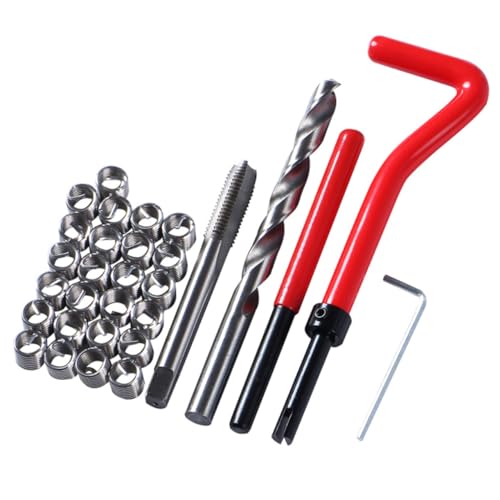 Unomor 30pcs Thread Repair Tool Set Cars Thread Repair Kits Hardware Restore Threaded Thread File Strippers Auto Repair Tool Rethreading Coarse Stripped Steel Repairing Tools Alloy Red