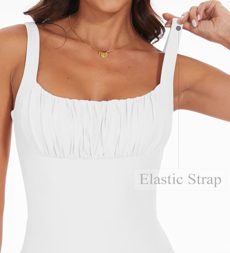 BEJONS Women's Sexy Square Neck Ruched Bodysuit Sleeveless Double Lined Tank Tops3