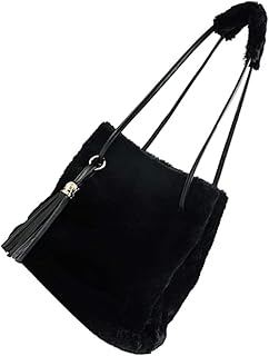 Bolsa feminina felpuda, bolsa de mão, bolsa de mão, bolsa de mão, bolsa de mão, bolsa de mão feminina fofa, franja, criativa, bolsa de ombro para meninas inverno e cruz, Preto, 28X23X17CM