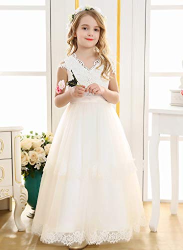 Bow Dream Vintage Long Tulle Flower Girl Dresses Kids Wedding Birthday First Communion2