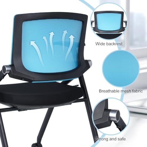 Image of Upgraded Folding Chair with Wheels and Padded, Ergonomic Mesh Back and Arms for Office, Meetings, Conferences, Receptions, Training Rooms & Folding Office Chairs