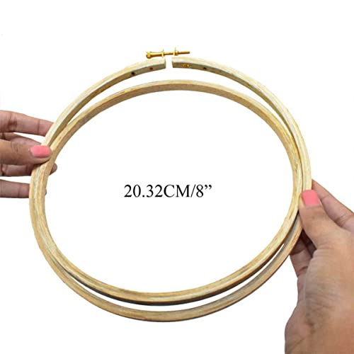 Image of EmbroideryMaterial 8 Inch Round Wooden Embroidery Hoop Ring with Brass Screw | Aari Work Stand Frame for Hand Embroidery, Maggam Work, Punch Needle & Stitching (1 Piece)