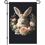 IVN Spring Summer Bunny Garden Flag 12x18 Inch Double Sided Rabbit with Vintage Roses Outdoor Yard Flag for Home Lawn Porch Patio Spring Summer Floral Decor